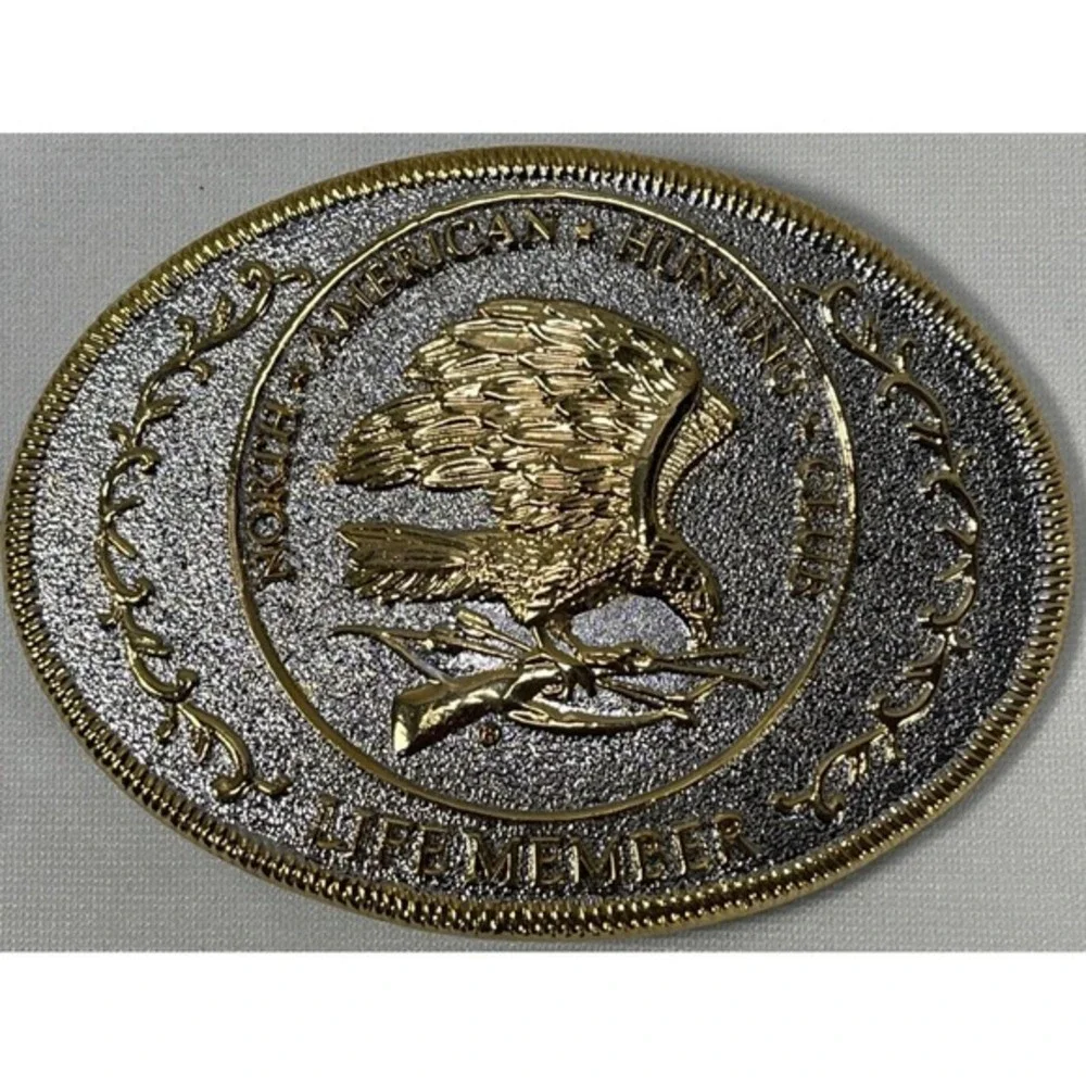 Vtg North American Hunting Club NAHC Life Member Gold-tone Belt Buckle